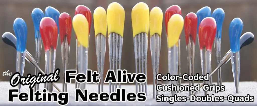 Felt Alive color-coded felting needles with comfortable cushioned handles
