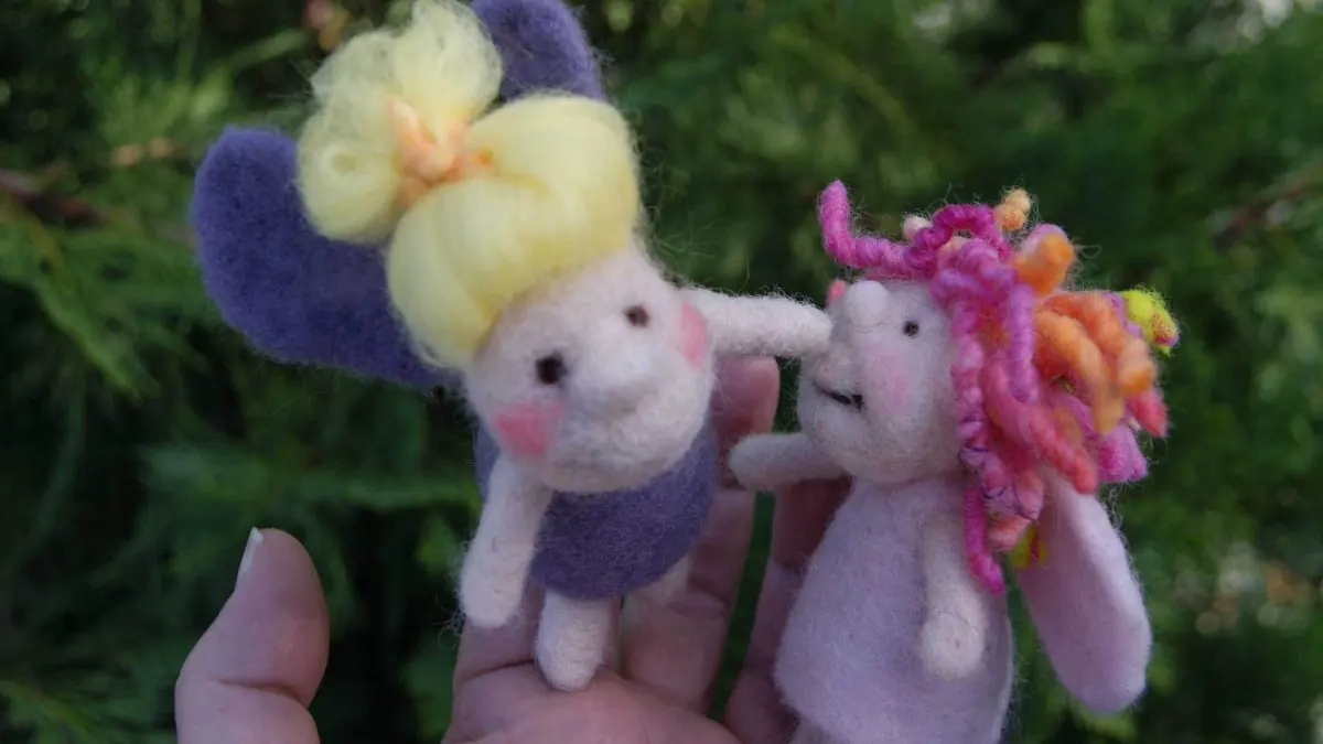 Needle-felted finger puppet fairies from a Felt Alive workshop