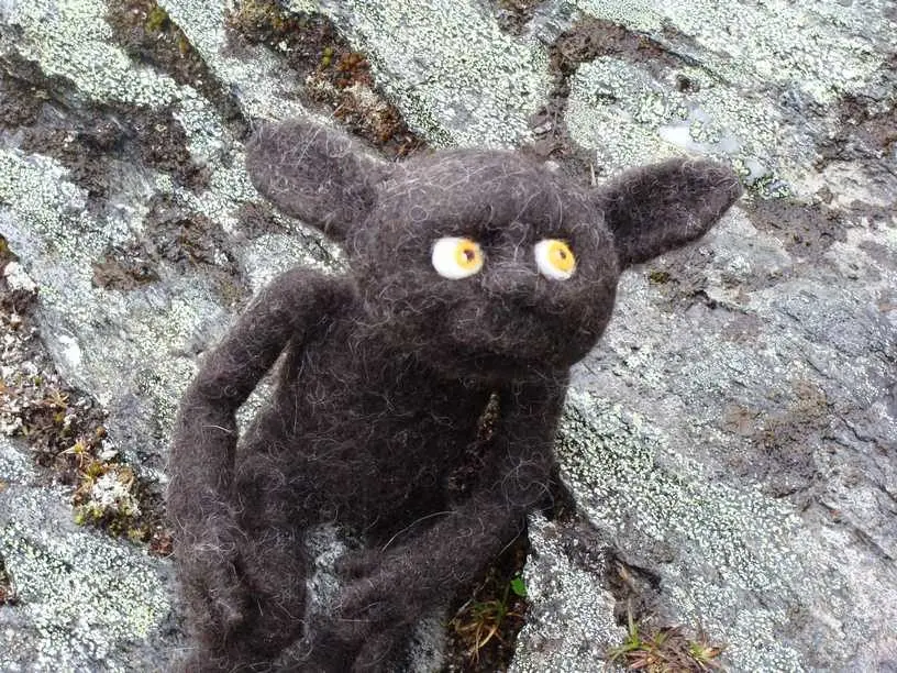 Needle-felted mountain Droit character by Felt Alive